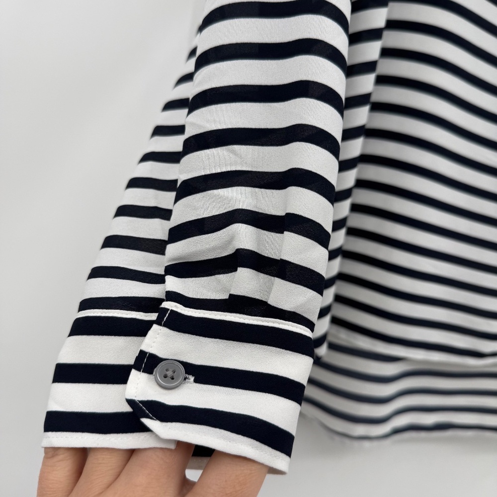 Loft Top Women Large Blue Striped Long Sleeve Sheer Nautical Coastal Lightweight - Picture 2 of 12